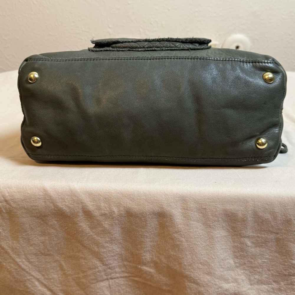 Linea Pelle Khaki Green Leather Double Handle Shoulder Bag - Picture 5 of 10